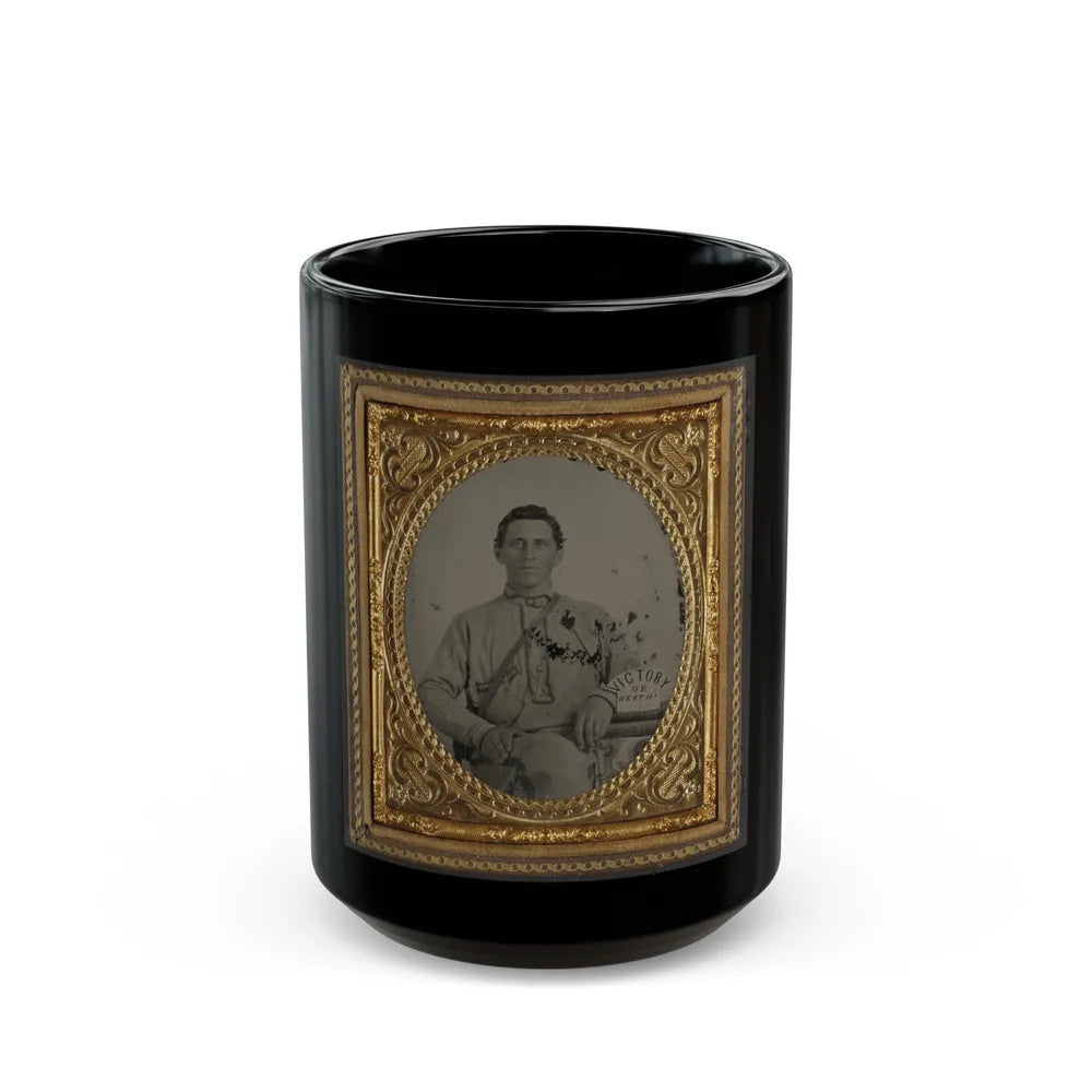 Private Silas A. Shirley Of Co. H, 16th Mississippi Infantry Regiment, With Books And Sign Reading Victory Or Death! (U.S. Civil War) Black Coffee Mug-15oz-Go Mug Yourself