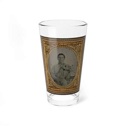 Private Silas A. Shirley Of Co. H, 16th Mississippi Infantry Regiment, With Books And Sign Reading Victory Or Death! (U.S. Civil War) Pint Glass 16oz-16oz-Go Mug Yourself