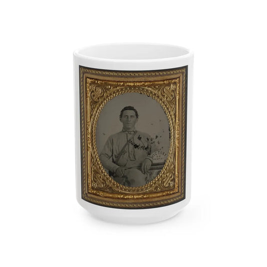 Private Silas A. Shirley Of Co. H, 16th Mississippi Infantry Regiment, With Books And Sign Reading Victory Or Death! (U.S. Civil War) White Coffee Mug-15oz-Go Mug Yourself