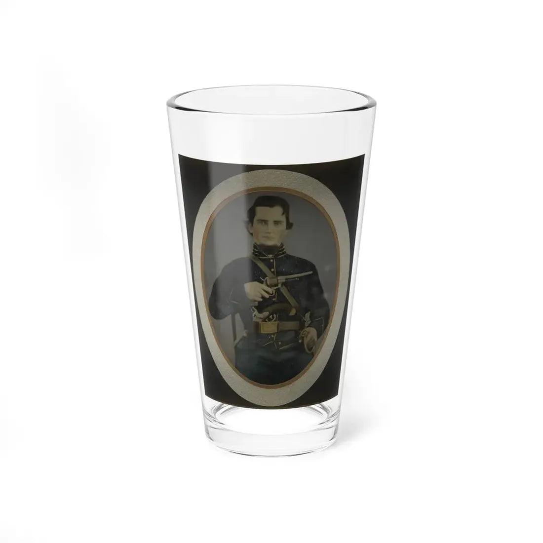 Private Silas York Of Co. F, 5th Illinois Cavalry Regiment, With Single Shot Percussion Pistol, Lefaucheux Revolver, And Sword (U.S. Civil War) Pint Glass 16oz 16oz - Go Mug Yourself