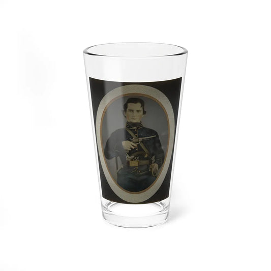 Private Silas York Of Co. F, 5th Illinois Cavalry Regiment, With Single Shot Percussion Pistol, Lefaucheux Revolver, And Sword (U.S. Civil War) Pint Glass 16oz-16oz-Go Mug Yourself