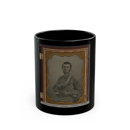 Private Simeon J. Crews Of Co. F, 7th Texas Cavalry Regiment, With Cut Down Saber And Revolver (U.S. Civil War) Black Coffee Mug-11oz-Go Mug Yourself