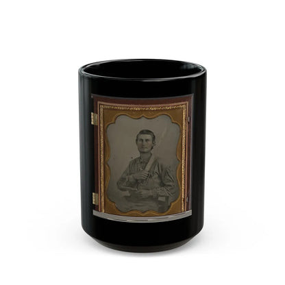 Private Simeon J. Crews Of Co. F, 7th Texas Cavalry Regiment, With Cut Down Saber And Revolver (U.S. Civil War) Black Coffee Mug-15oz-Go Mug Yourself