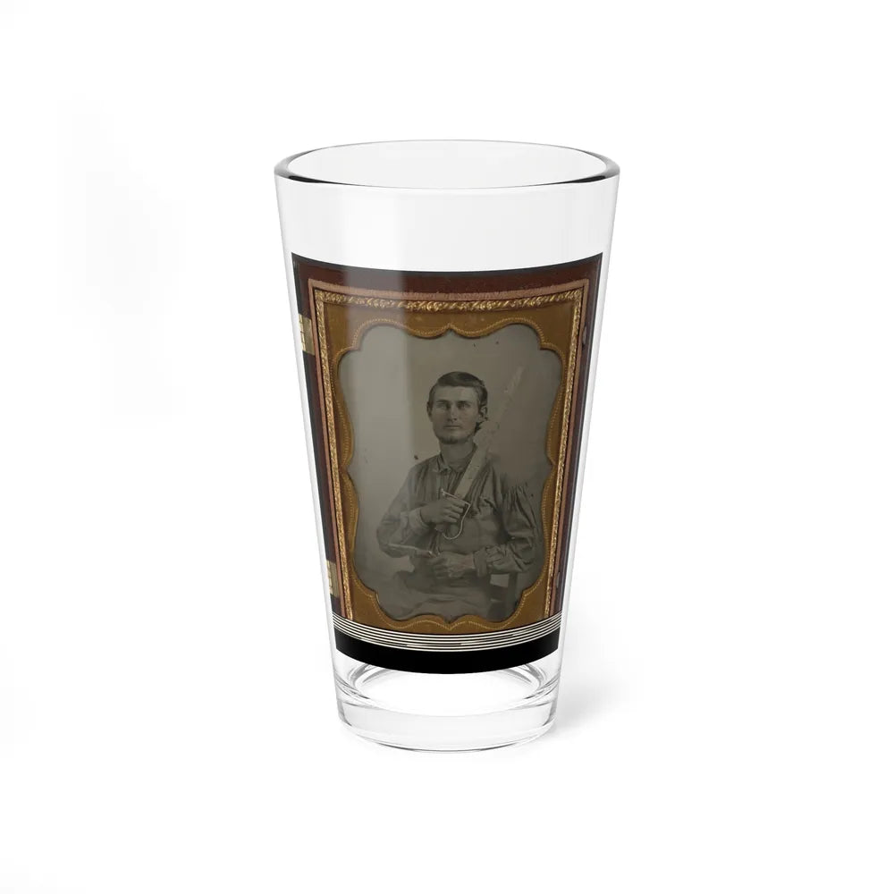 Private Simeon J. Crews Of Co. F, 7th Texas Cavalry Regiment, With Cut Down Saber And Revolver (U.S. Civil War) Pint Glass 16oz-16oz-Go Mug Yourself