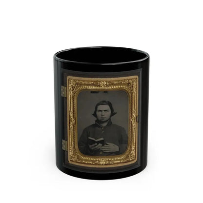 Private Thomas Mccreary Of Co. E, 3rd Kentucky Cavalry Regiment, In A Columbus Depot Jacket And Holding A Book (U.S. Civil War) Black Coffee Mug 11oz - Go Mug Yourself