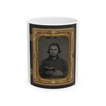Private Thomas Mccreary Of Co. E, 3rd Kentucky Cavalry Regiment, In A Columbus Depot Jacket And Holding A Book (U.S. Civil War) White Coffee Mug 11oz - Go Mug Yourself