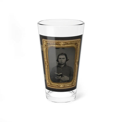 Private Thomas Mccreary Of Co. E, 3rd Kentucky Cavalry Regiment, In A Columbus Depot Jacket And Holding A Book (U.S. Civil War) Pint Glass 16oz-16oz-Go Mug Yourself