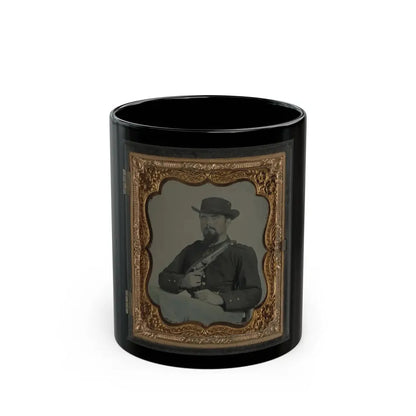 Private William B. Todd Of Company E, 9th Virginia Cavalry Regiment With Colt Army Revolver And Smoking A Cigar (U.S. Civil War) Black Coffee Mug 11oz - Go Mug Yourself