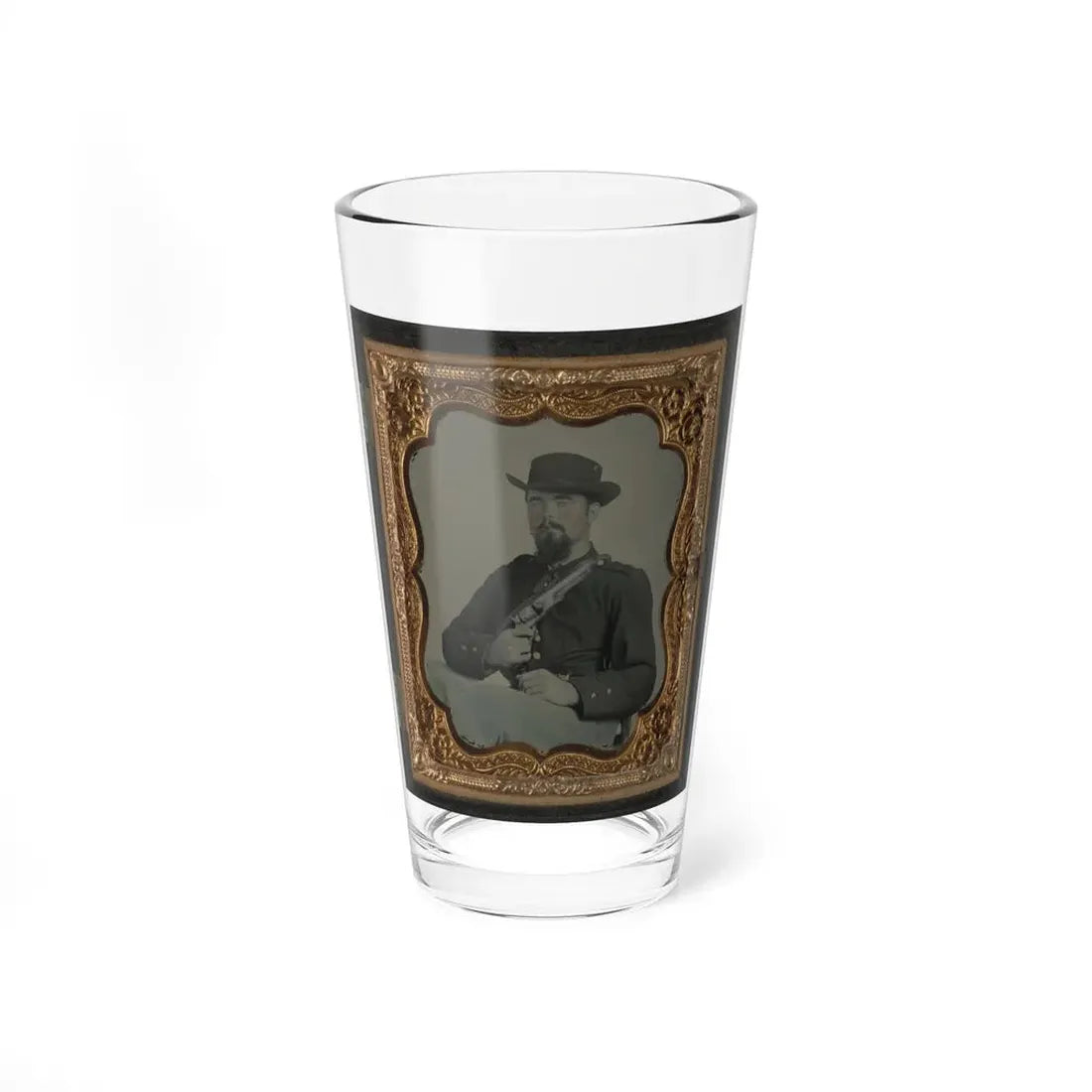 Private William B. Todd Of Company E, 9th Virginia Cavalry Regiment With Colt Army Revolver And Smoking A Cigar (U.S. Civil War) Pint Glass 16oz 16oz - Go Mug Yourself