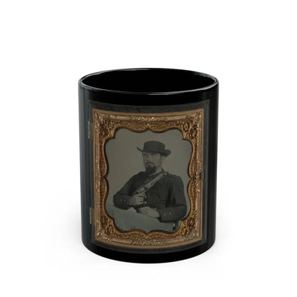 Private William B. Todd Of Company E, 9th Virginia Cavalry Regiment With Colt Army Revolver And Smoking A Cigar (U.S. Civil War) Black Coffee Mug-11oz-Go Mug Yourself