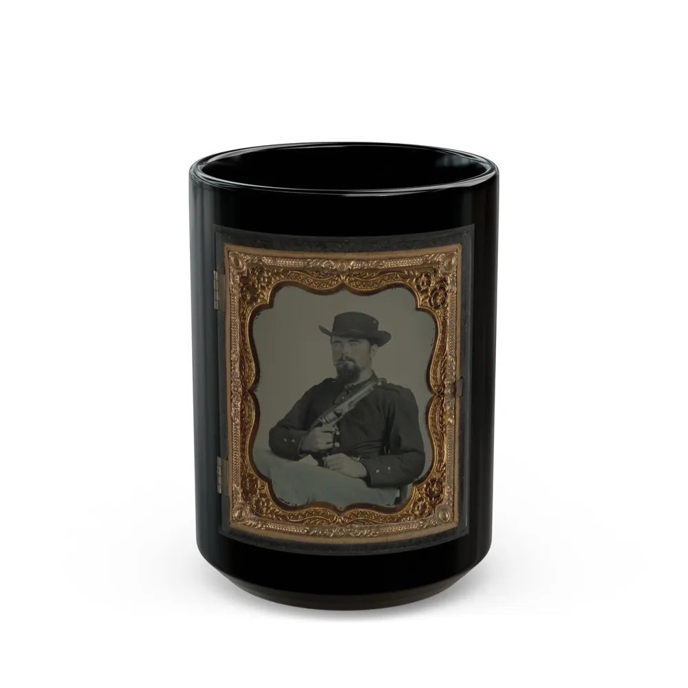 Private William B. Todd Of Company E, 9th Virginia Cavalry Regiment With Colt Army Revolver And Smoking A Cigar (U.S. Civil War) Black Coffee Mug-15oz-Go Mug Yourself