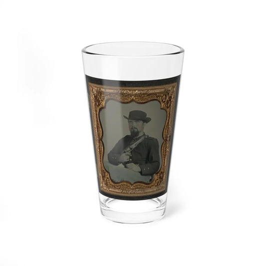 Private William B. Todd Of Company E, 9th Virginia Cavalry Regiment With Colt Army Revolver And Smoking A Cigar (U.S. Civil War) Pint Glass 16oz-16oz-Go Mug Yourself