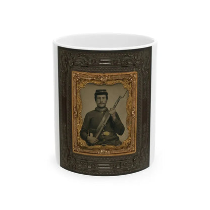 Private William F. Bower Of Company D, 21st Ohio Regiment Infantry Volunteers, With Bayoneted Musket (U.S. Civil War) White Coffee Mug 11oz - Go Mug Yourself