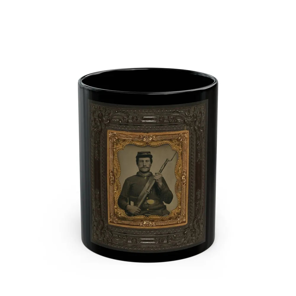 Private William F. Bower Of Company D, 21st Ohio Regiment Infantry Volunteers, With Bayoneted Musket (U.S. Civil War) Black Coffee Mug-11oz-Go Mug Yourself