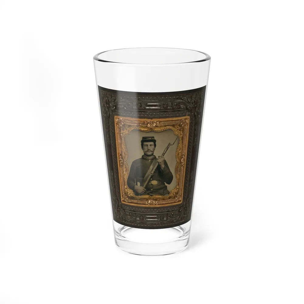 Private William F. Bower Of Company D, 21st Ohio Regiment Infantry Volunteers, With Bayoneted Musket (U.S. Civil War) Pint Glass 16oz-16oz-Go Mug Yourself