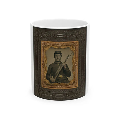 Private William F. Bower Of Company D, 21st Ohio Regiment Infantry Volunteers, With Bayoneted Musket (U.S. Civil War) White Coffee Mug-11oz-Go Mug Yourself