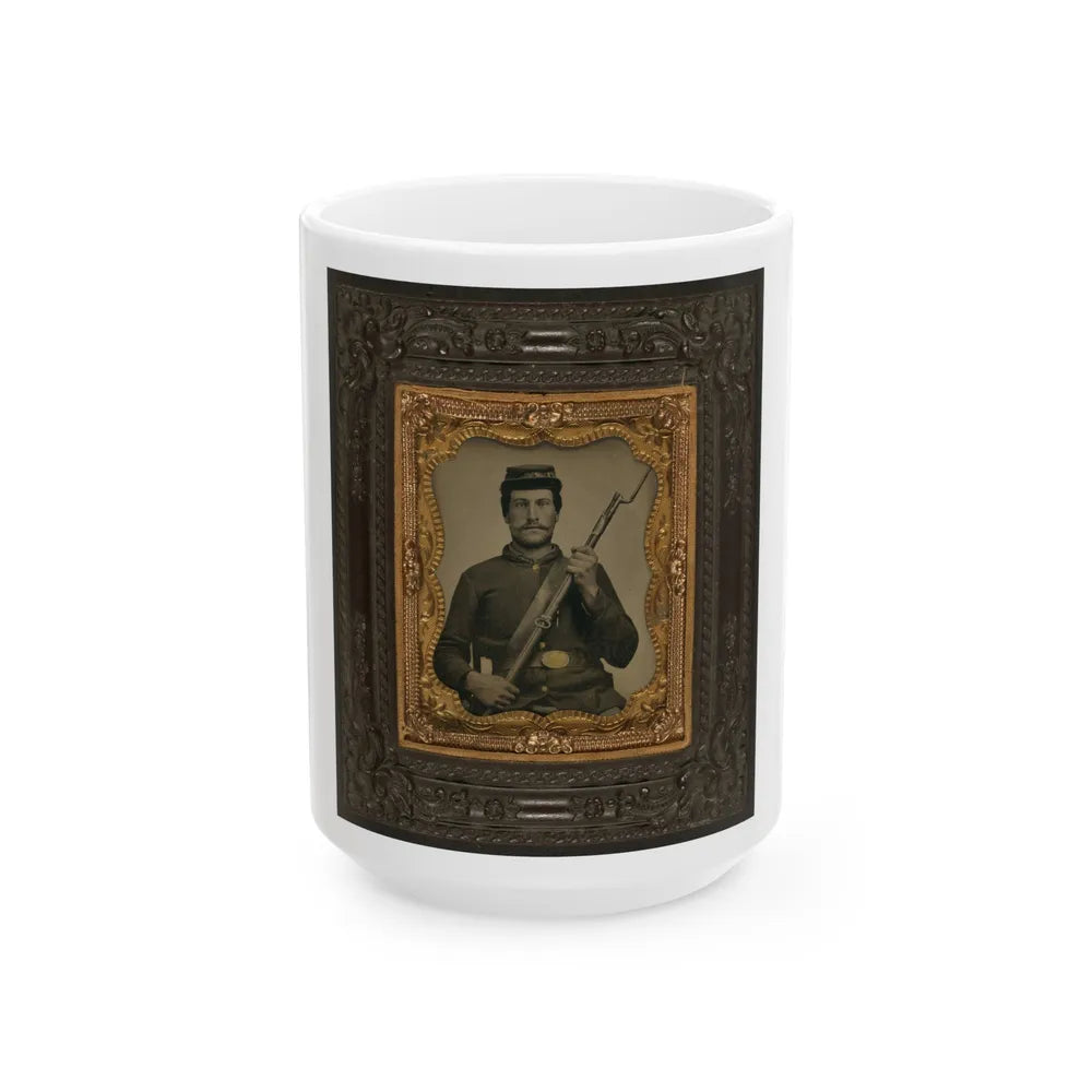 Private William F. Bower Of Company D, 21st Ohio Regiment Infantry Volunteers, With Bayoneted Musket (U.S. Civil War) White Coffee Mug-15oz-Go Mug Yourself