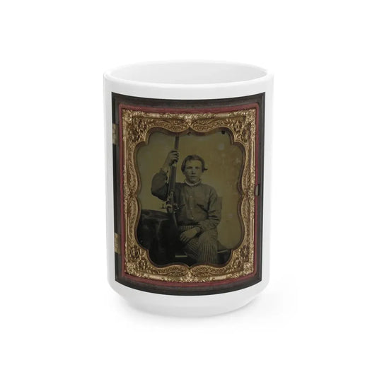 Private William H. Presgraves Of Company K, 97th Militia Virginia Infantry Regiment, With Rifle (U.S. Civil War) White Coffee Mug 15oz - Go Mug Yourself