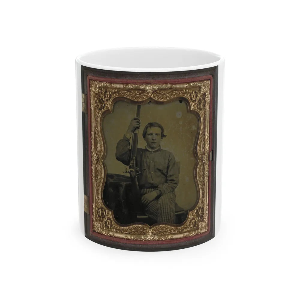 Private William H. Presgraves Of Company K, 97th Militia Virginia Infantry Regiment, With Rifle (U.S. Civil War) White Coffee Mug-11oz-Go Mug Yourself