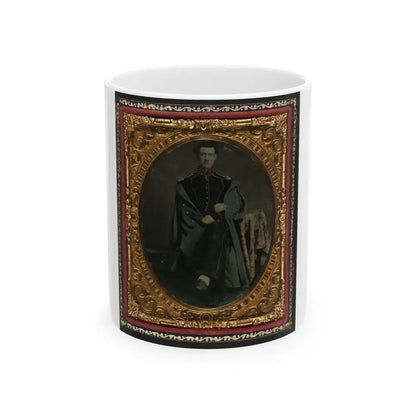 Private William P. Haberlin Of Battery B, Pennsylvania Light Artillery In Uniform With Shoulder Scales And Great Coat (U.S. Civil War) White Coffee Mug 11oz - Go Mug Yourself