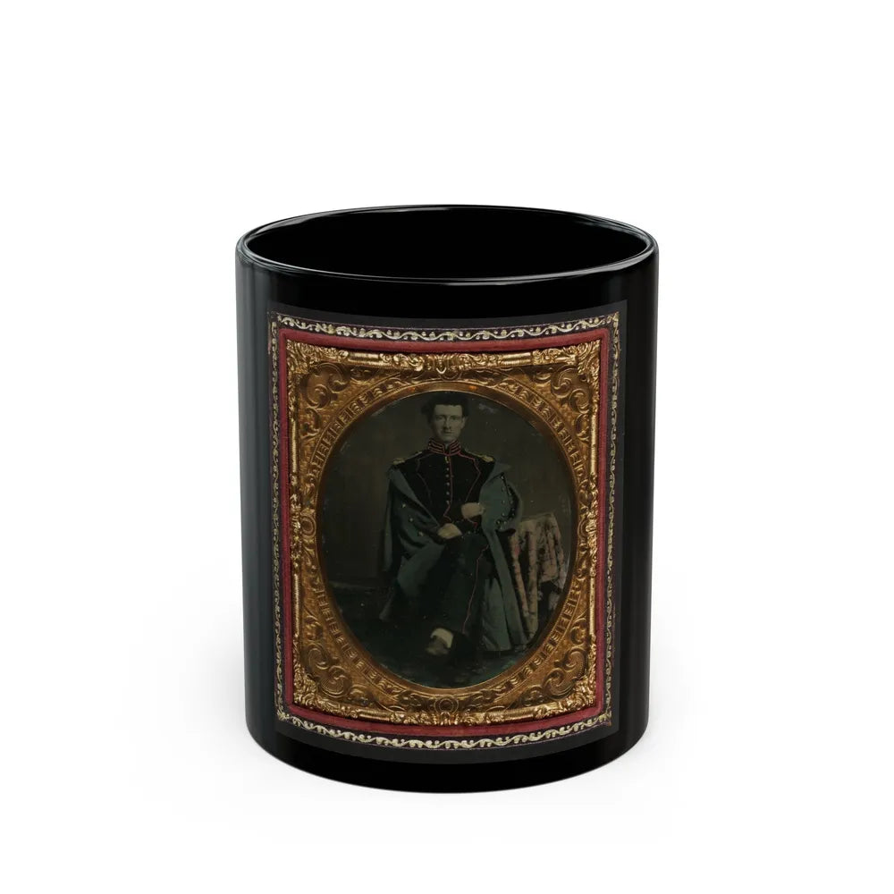 Private William P. Haberlin Of Battery B, Pennsylvania Light Artillery In Uniform With Shoulder Scales And Great Coat (U.S. Civil War) Black Coffee Mug-11oz-Go Mug Yourself