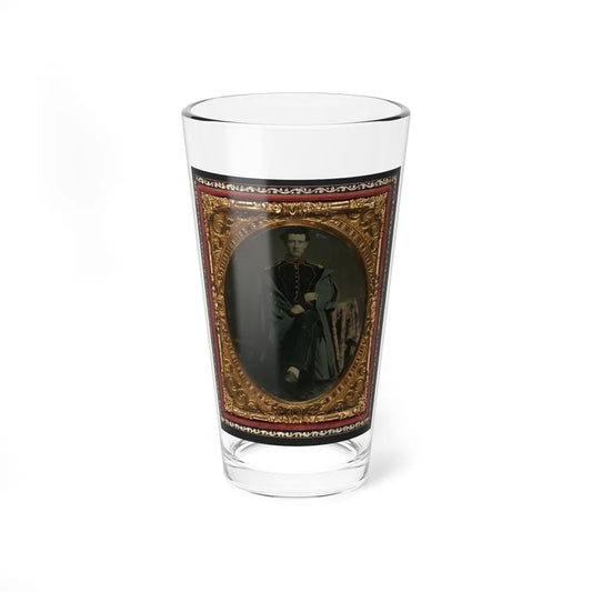 Private William P. Haberlin Of Battery B, Pennsylvania Light Artillery In Uniform With Shoulder Scales And Great Coat (U.S. Civil War) Pint Glass 16oz-16oz-Go Mug Yourself