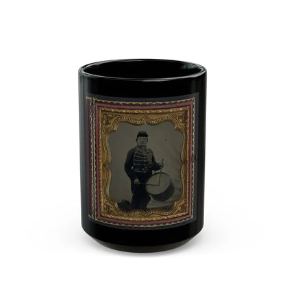 Private William V. Haines Of Company H, 49th Ohio Infantry Regiment, In Uniform And Ohio Volunteer Militia Belt Buckle With Drum (U.S. Civil War) Black Coffee Mug 15oz - Go Mug Yourself