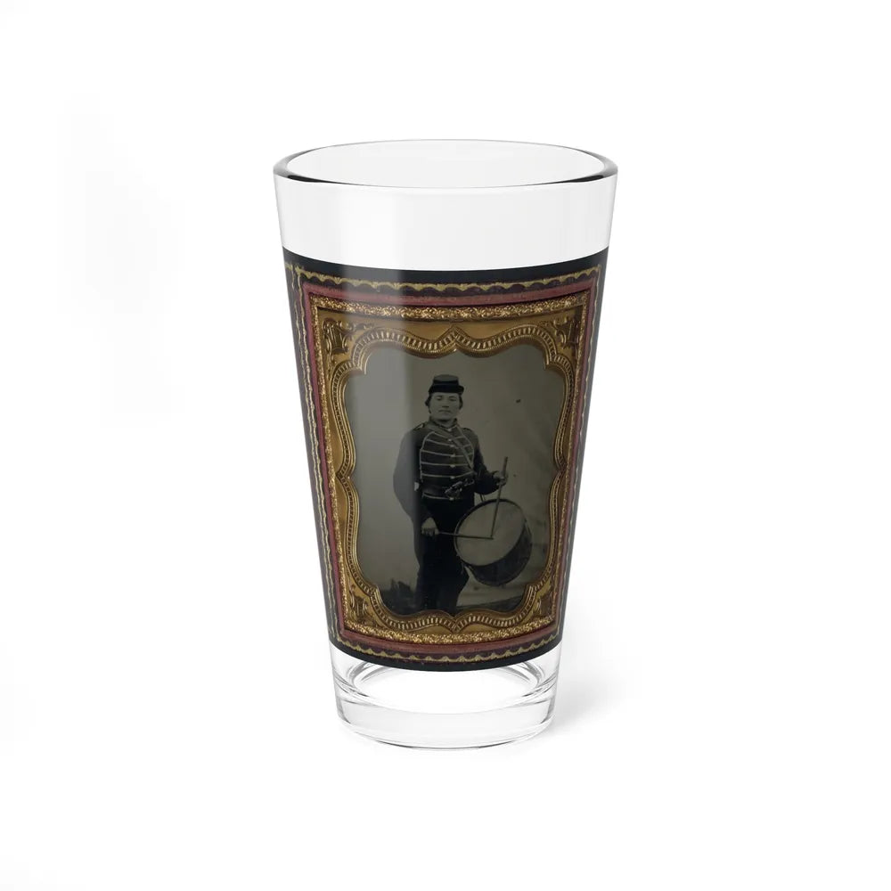 Private William V. Haines Of Company H, 49th Ohio Infantry Regiment, In Uniform And Ohio Volunteer Militia Belt Buckle With Drum (U.S. Civil War) Pint Glass 16oz-16oz-Go Mug Yourself