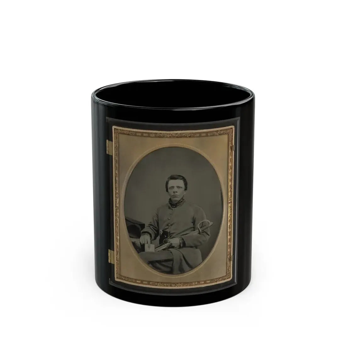 Private W.R. Clack Of Co. B, 43rd Tennessee Infantry Regiment, With Saber, Pistol, And Small Book (U.S. Civil War) Black Coffee Mug 11oz - Go Mug Yourself