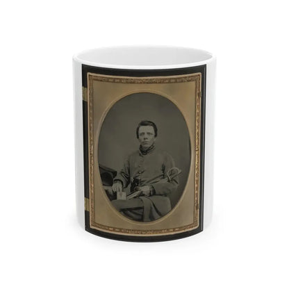 Private W.R. Clack Of Co. B, 43rd Tennessee Infantry Regiment, With Saber, Pistol, And Small Book (U.S. Civil War) White Coffee Mug 11oz - Go Mug Yourself