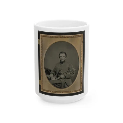 Private W.R. Clack Of Co. B, 43rd Tennessee Infantry Regiment, With Saber, Pistol, And Small Book (U.S. Civil War) White Coffee Mug 15oz - Go Mug Yourself