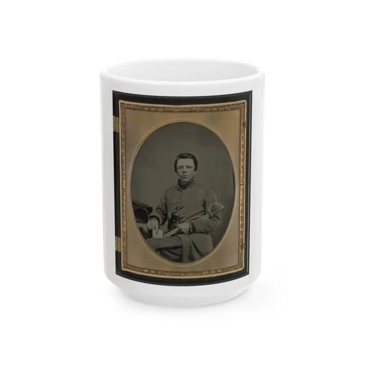 Private W.R. Clack Of Co. B, 43rd Tennessee Infantry Regiment, With Saber, Pistol, And Small Book (U.S. Civil War) White Coffee Mug 15oz - Go Mug Yourself