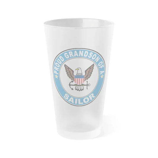 Proud Grandson of a Sailor (U.S. Navy) Frosted Pint Glass 16oz Default Title - Go Mug Yourself