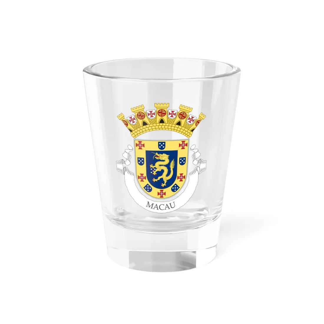 Provisional Coat of Arms of the Colony of Macau (Portugal) (Coat of Arms) Shot Glass 1.5oz 1.5oz - Go Mug Yourself