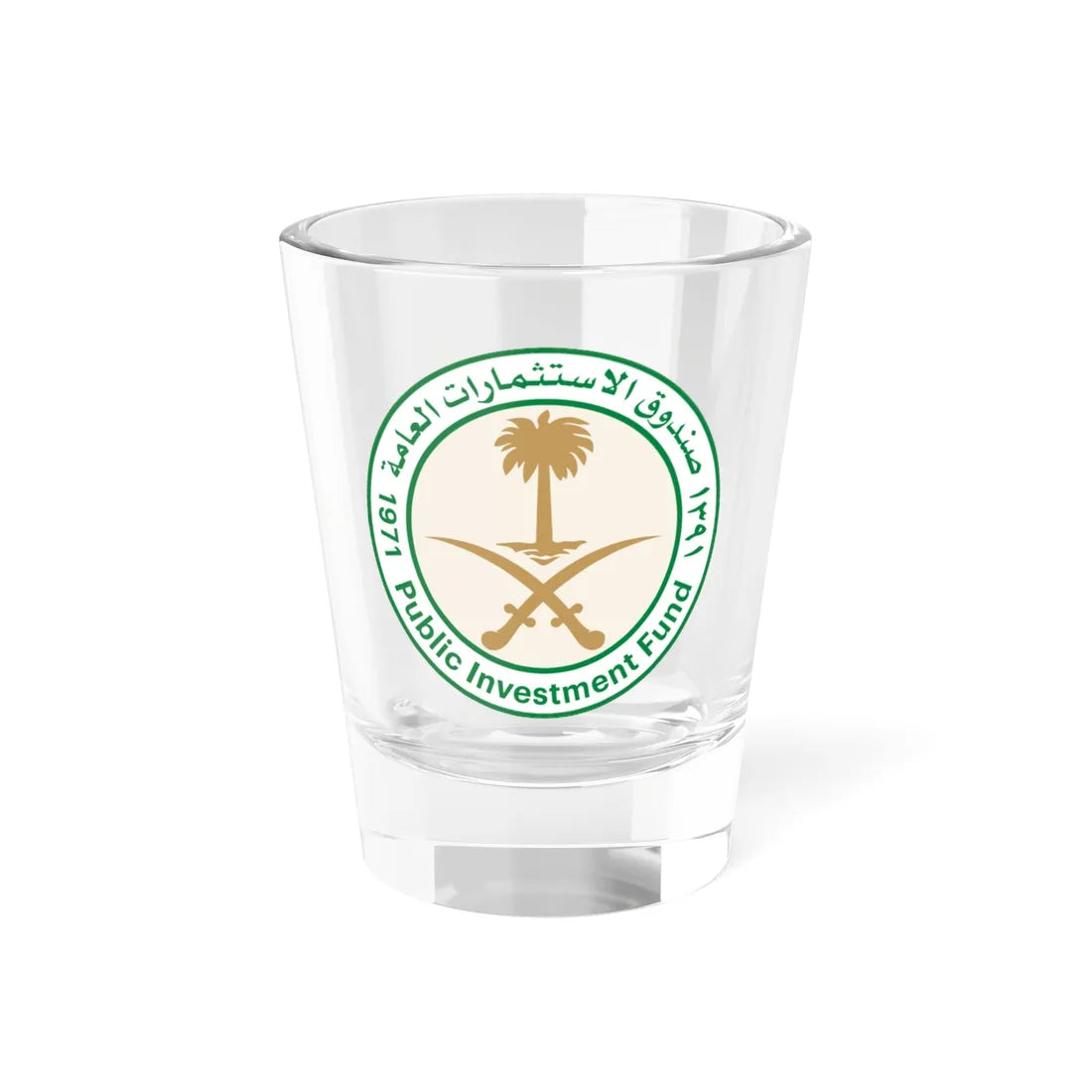 Public Investment Fund Saudi Arabia logo (Saudi Arabia) (Coat of Arms) Shot Glass 1.5oz 1.5oz - Go Mug Yourself
