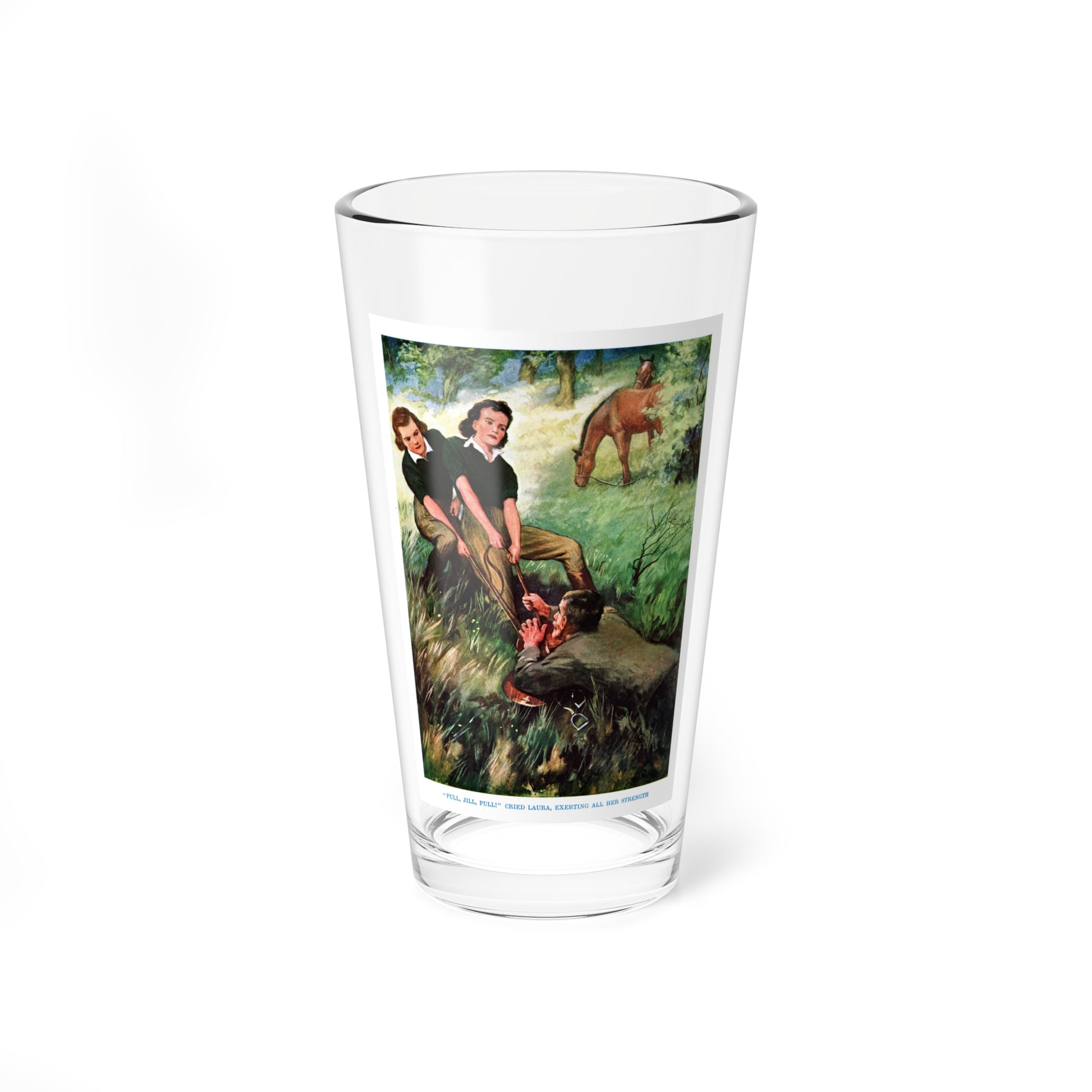 pull, jill, pull! cried laura, exerting all her strength (Magazine Illustration) Pint Glass 16oz-16oz-Go Mug Yourself