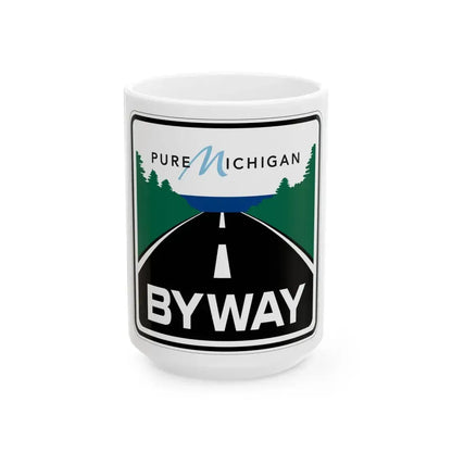 Pure Michigan Byway (Michigan) (Road Sign) White Coffee Mug 15oz - Go Mug Yourself