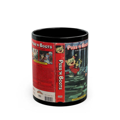 PUSS N BOOTS TRAVELS AROUND THE WORLD (VHS COVER) - Black Coffee Mug-11oz-Go Mug Yourself