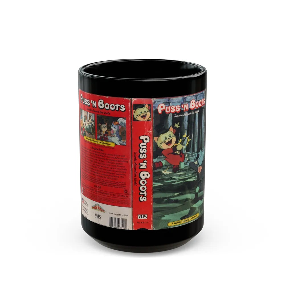 PUSS N BOOTS TRAVELS AROUND THE WORLD (VHS COVER) - Black Coffee Mug-15oz-Go Mug Yourself