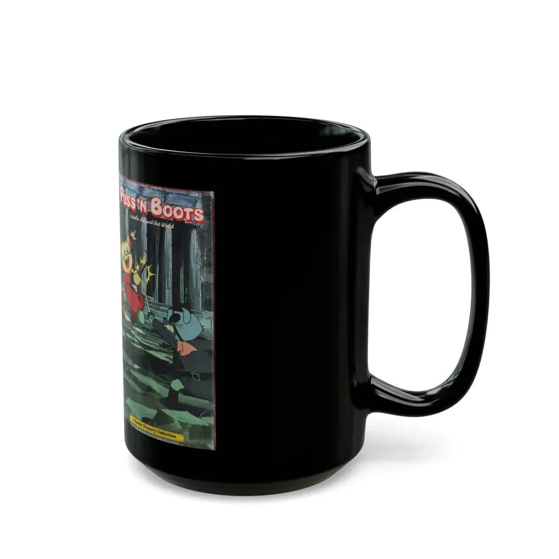 PUSS N BOOTS TRAVELS AROUND THE WORLD (VHS COVER) - Black Coffee Mug - Go Mug Yourself