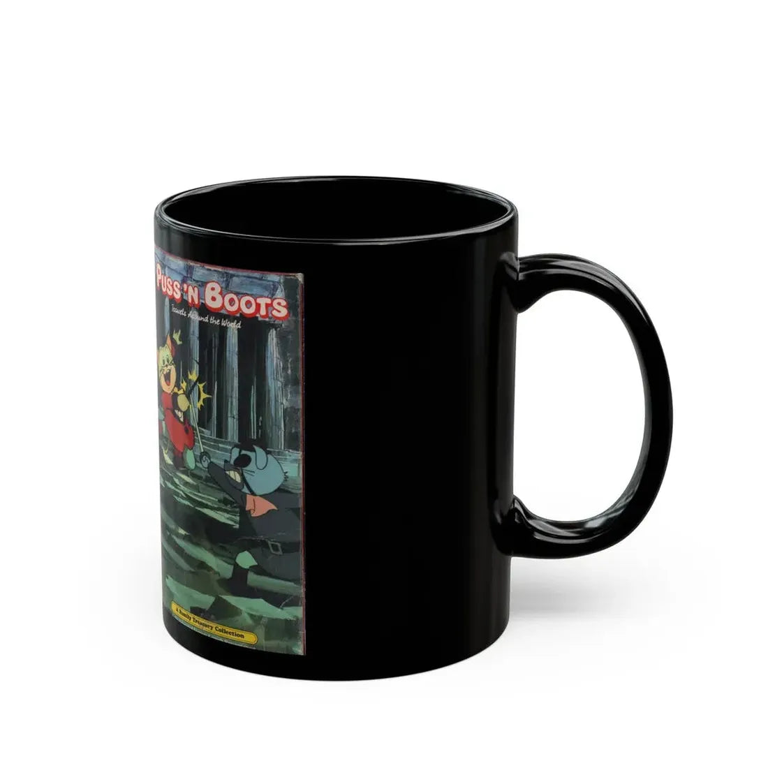 PUSS N BOOTS TRAVELS AROUND THE WORLD (VHS COVER) - Black Coffee Mug - Go Mug Yourself