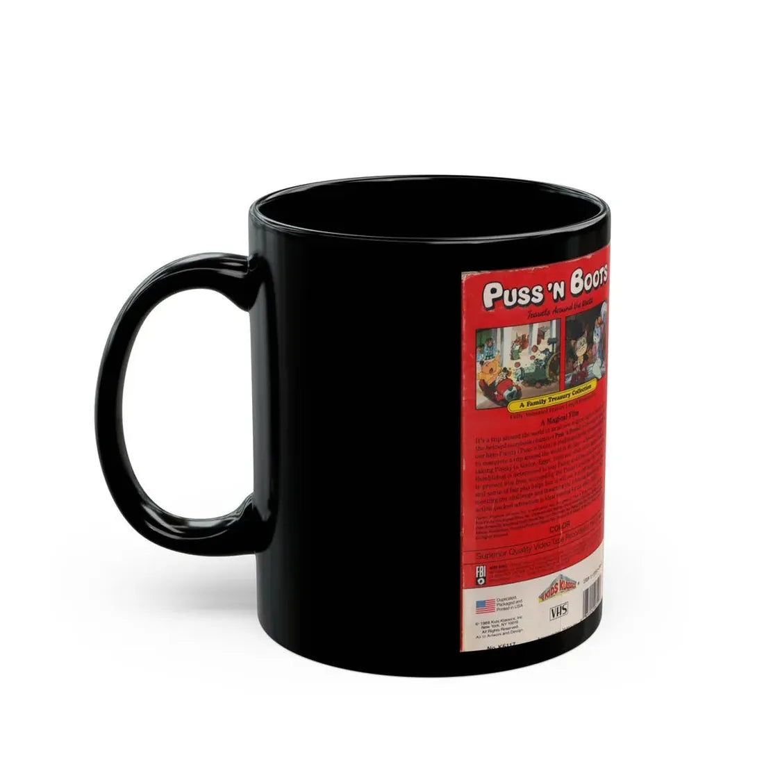 PUSS N BOOTS TRAVELS AROUND THE WORLD (VHS COVER) - Black Coffee Mug - Go Mug Yourself