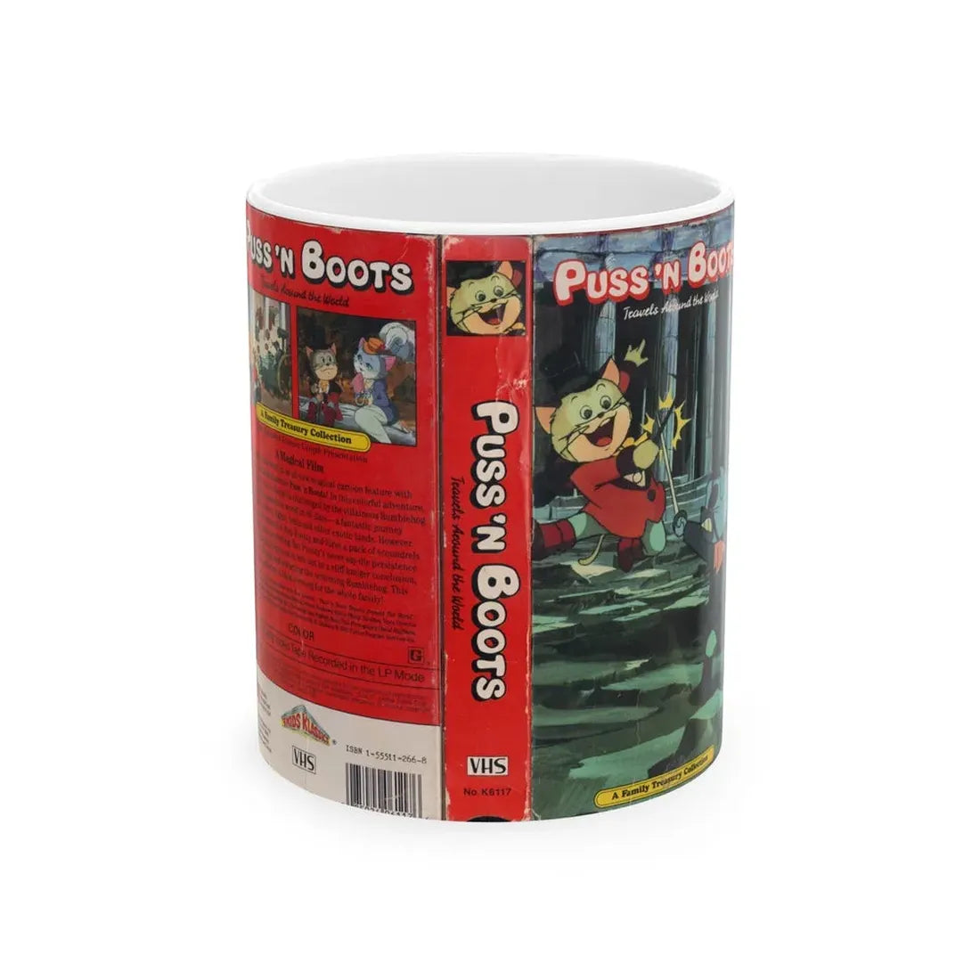 PUSS N BOOTS TRAVELS AROUND THE WORLD (VHS COVER) - White Coffee Mug 11oz - Go Mug Yourself