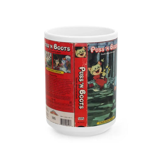 PUSS N BOOTS TRAVELS AROUND THE WORLD (VHS COVER) - White Coffee Mug 15oz - Go Mug Yourself