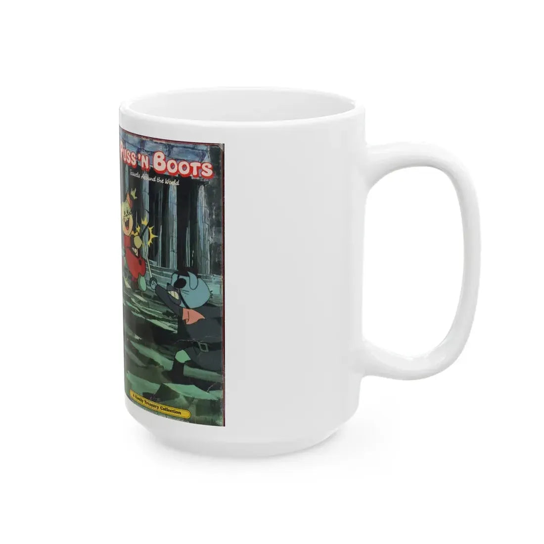PUSS N BOOTS TRAVELS AROUND THE WORLD (VHS COVER) - White Coffee Mug - Go Mug Yourself