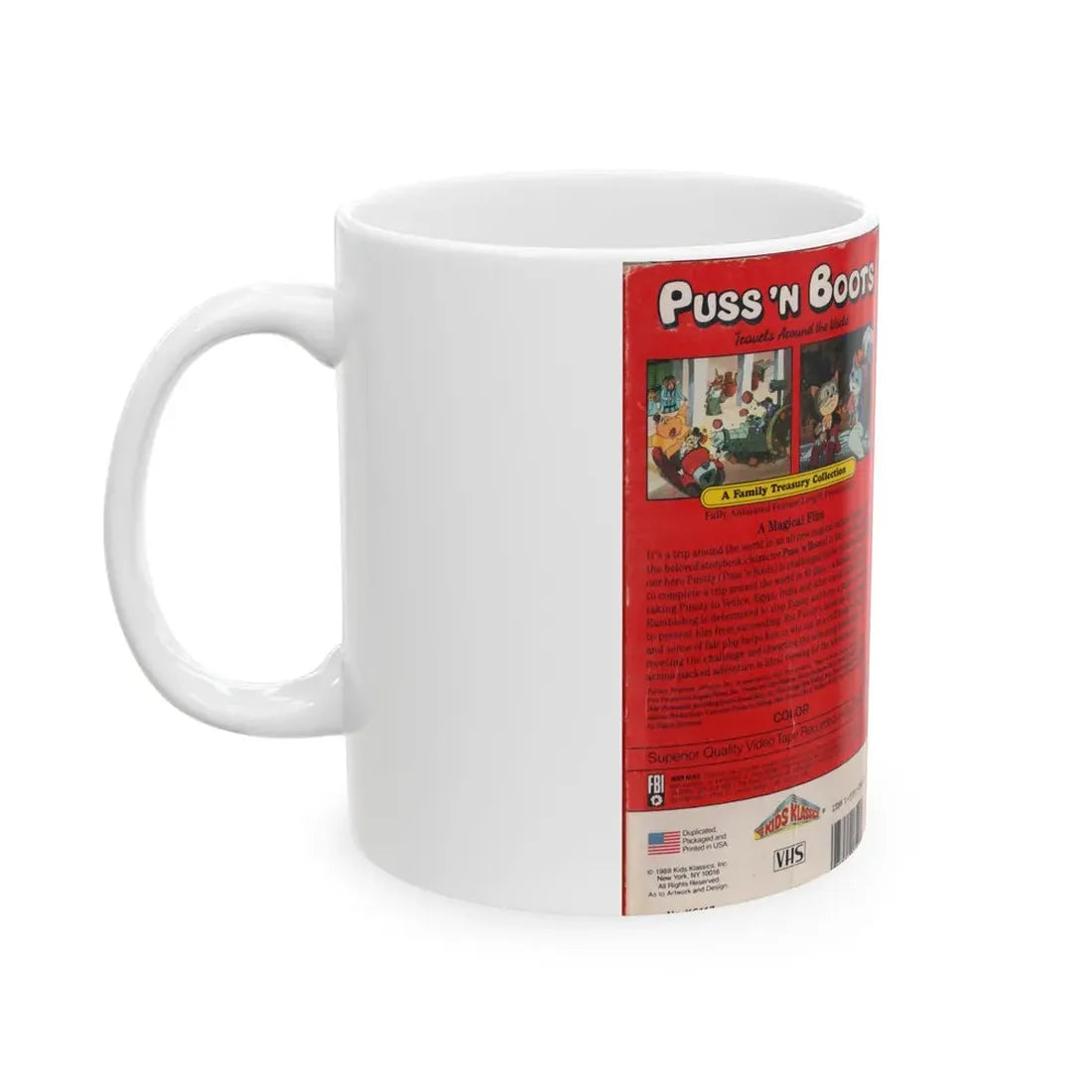 PUSS N BOOTS TRAVELS AROUND THE WORLD (VHS COVER) - White Coffee Mug - Go Mug Yourself