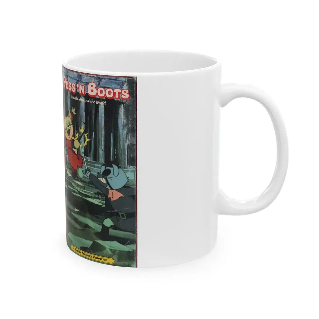 PUSS N BOOTS TRAVELS AROUND THE WORLD (VHS COVER) - White Coffee Mug - Go Mug Yourself