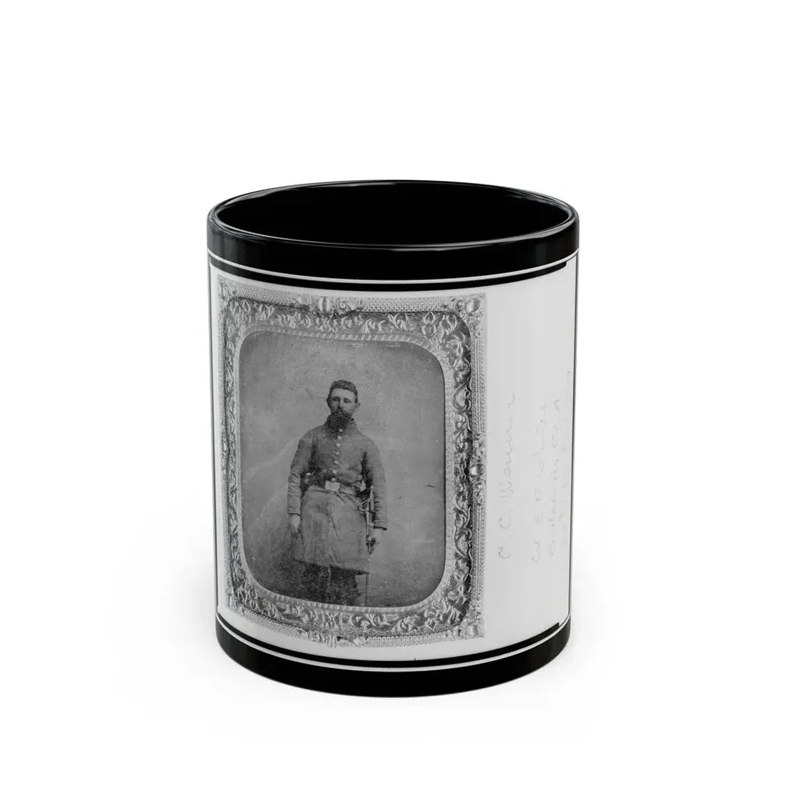 Pvt. C.C. Wenner, Co. A., 35th Virginia Cavalry, C.S.A., Three-Quarter Length Portrait, Facing Front (U.S. Civil War) Black Coffee Mug 11oz - Go Mug Yourself