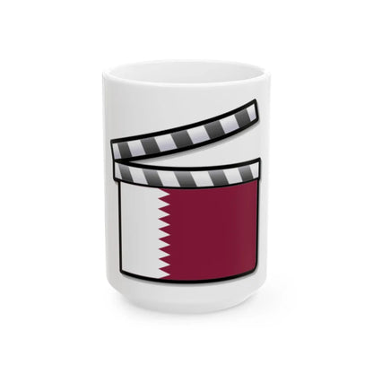 Qatar film clapperboard (Qatar) White Coffee Mug 15oz - Go Mug Yourself