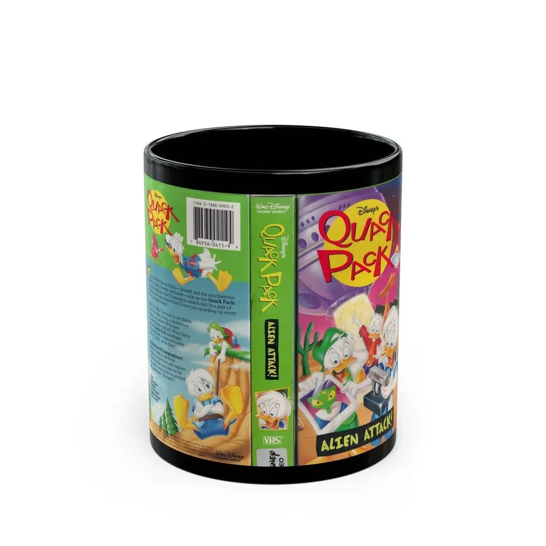 QUACK PACK ALIEN ATTACK (VHS COVER) - Black Coffee Mug 11oz - Go Mug Yourself